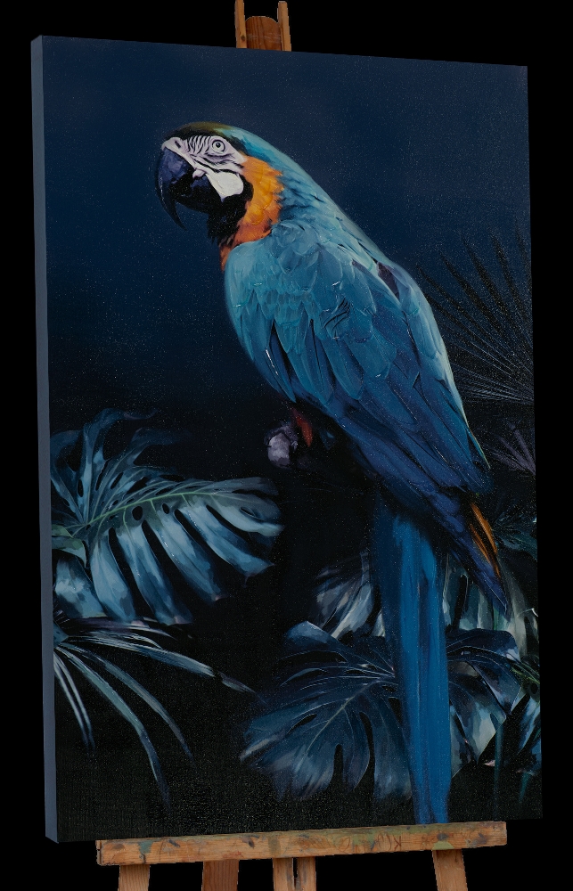 Tableau peinture PERROQUET BLEU, décoration murale oiseau