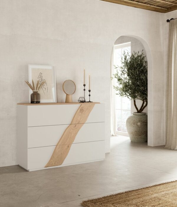 Commode de qualité blanche design bohème en bois finition laquée blanc