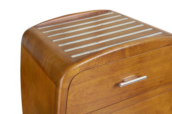 Meuble style vintage avec tiroirs en bois hevea noyer inox argent chromé
