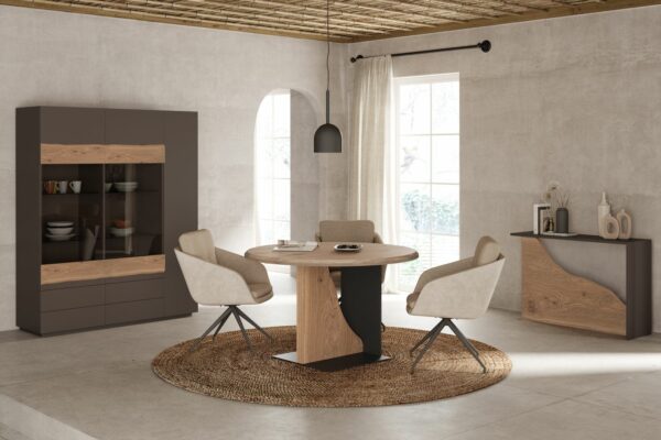 salle à manger en chêne moderne table ronde en bois et métal