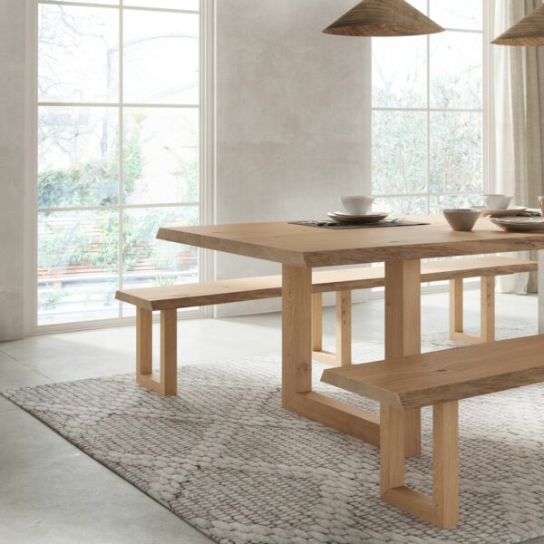 Table et bancs en bois avec pieds en U chêne clair naturel