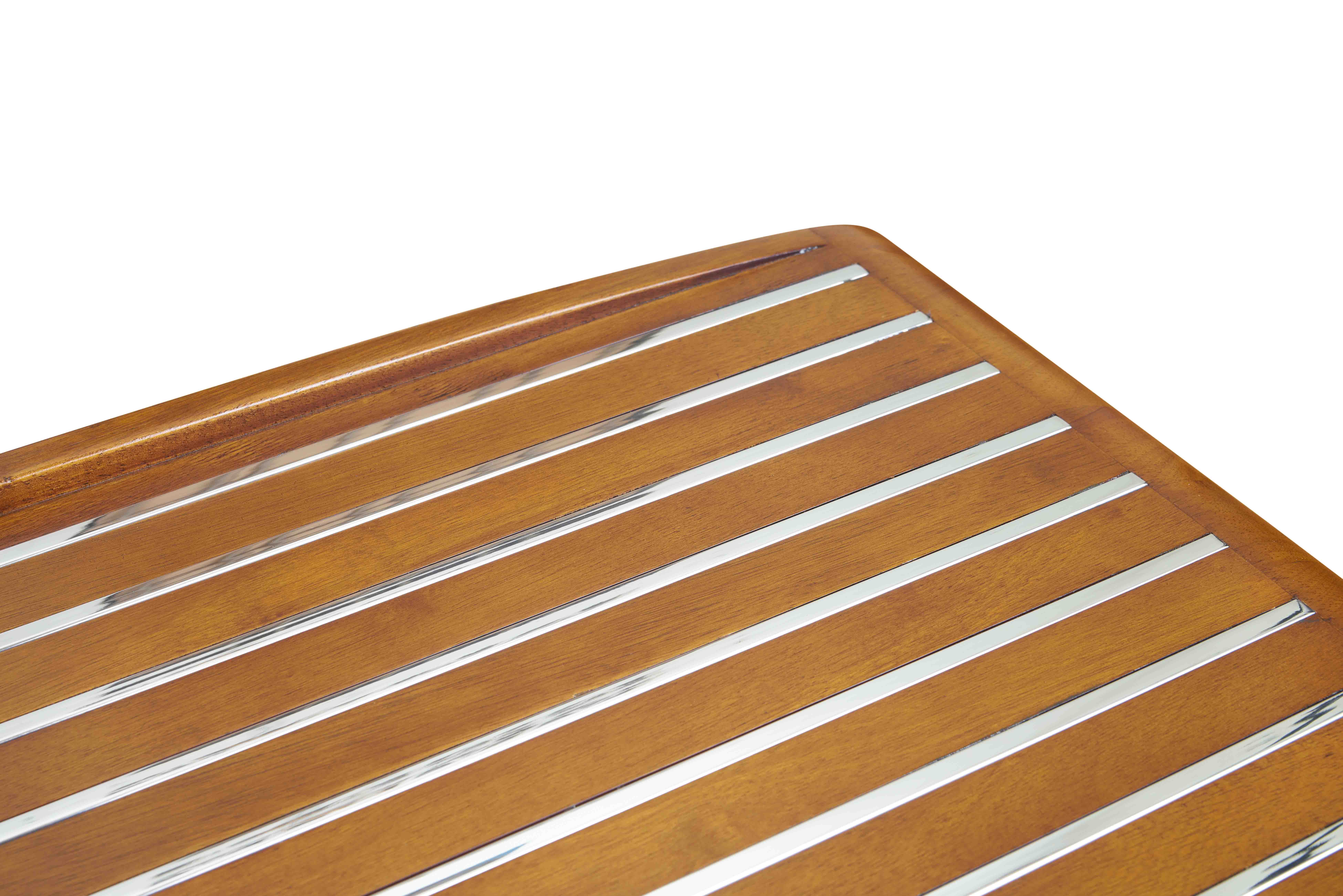 Table basse plateau bois strié avec inox argent