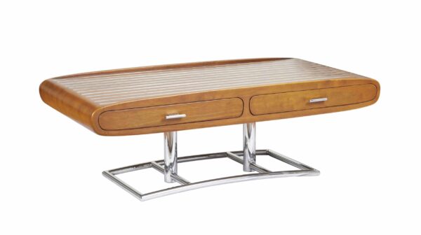 Table basse bois hevea noyer inox metal argent chromé