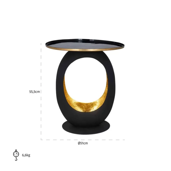 Table d'appoint arrondie design noir or