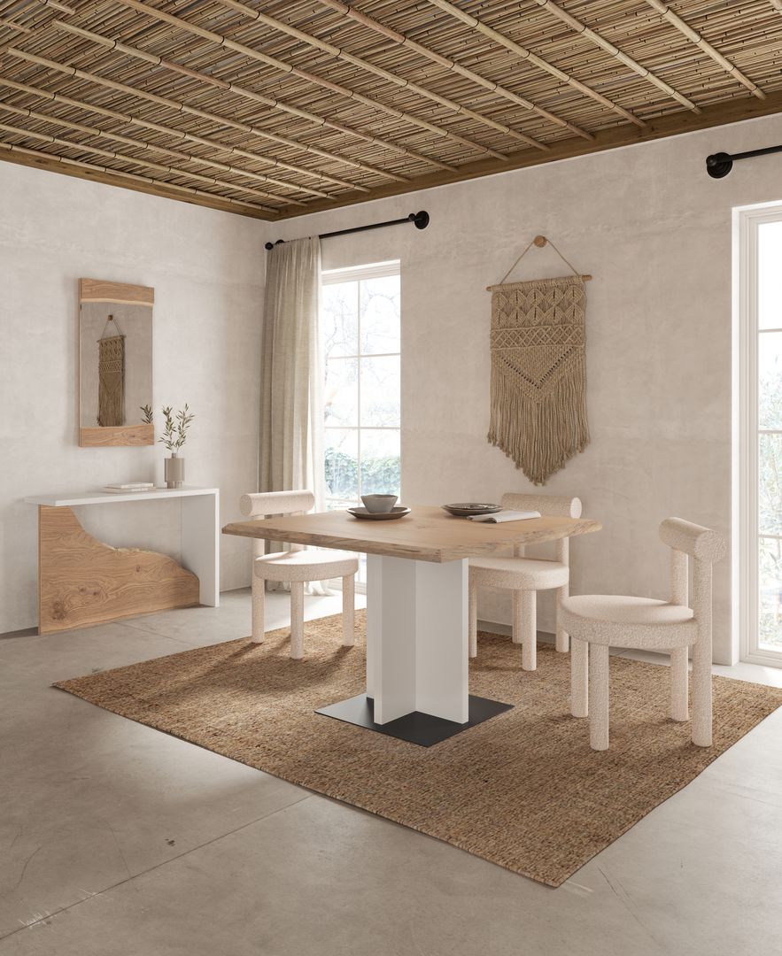 salle à manger bohème moderne bois et blanc