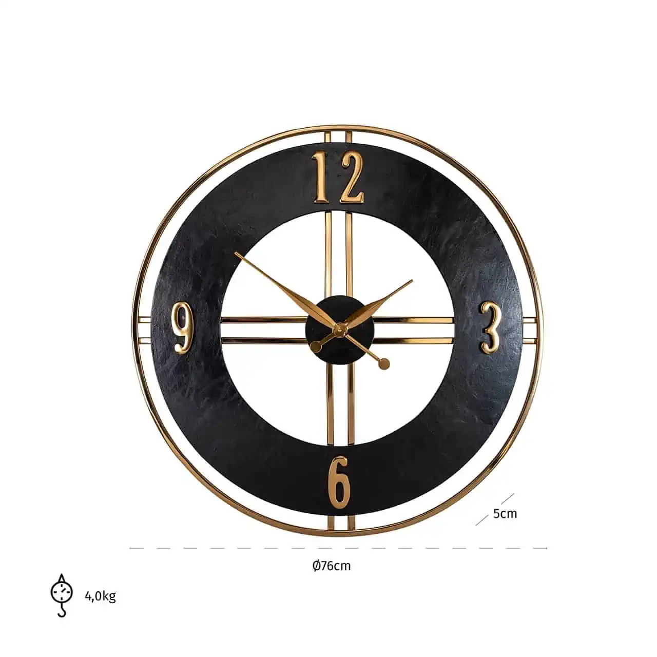 Horloge murale design chic de belle qualité, noir et or