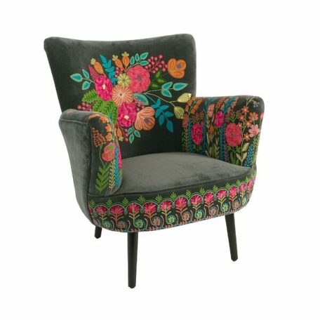 fauteuil avec broderies, brodé main fleurs style indien bohème chic.