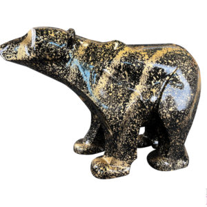 Statue outdoor ours polaire noir et or deco exterieur originale