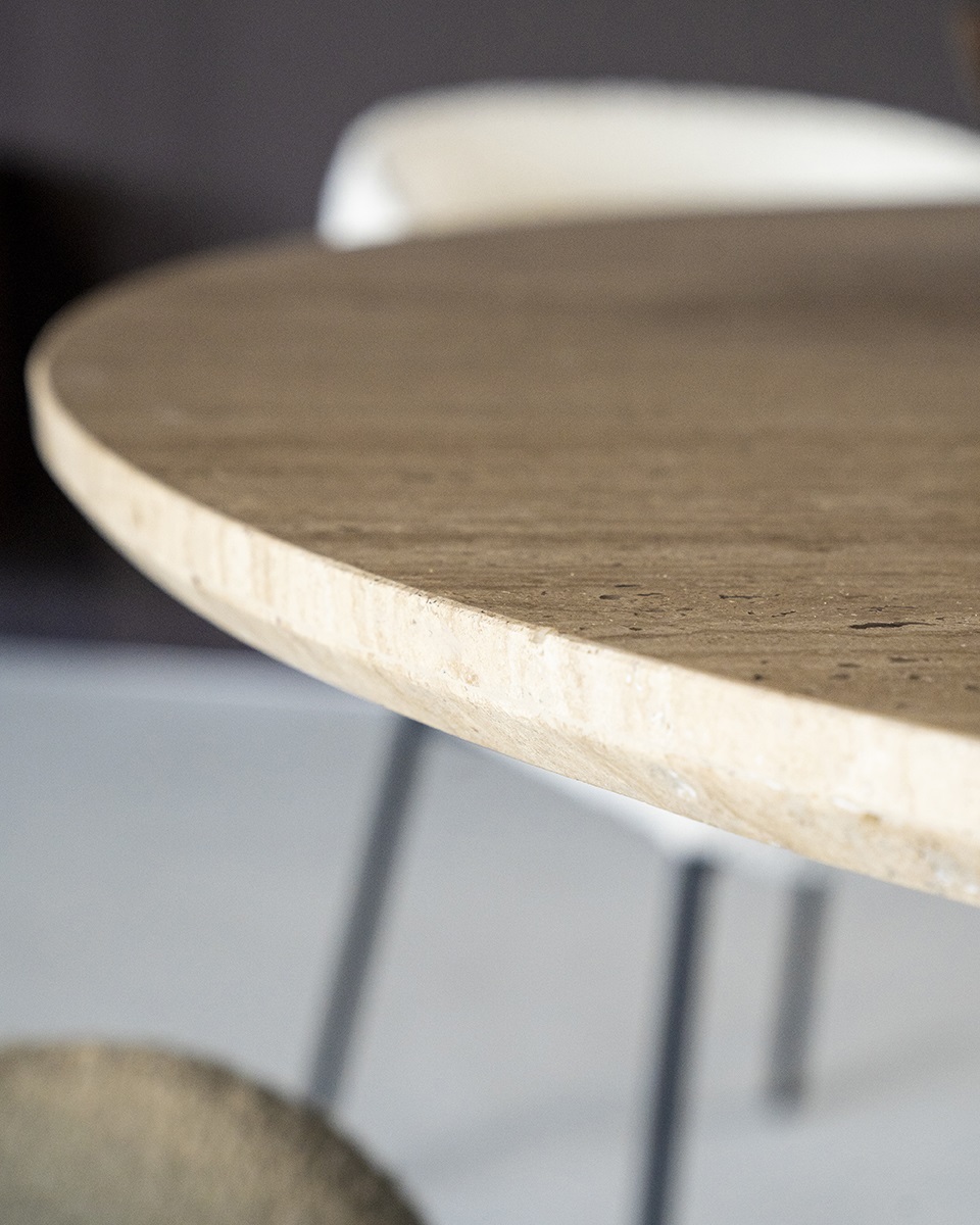 meuble table pierre travertin beige