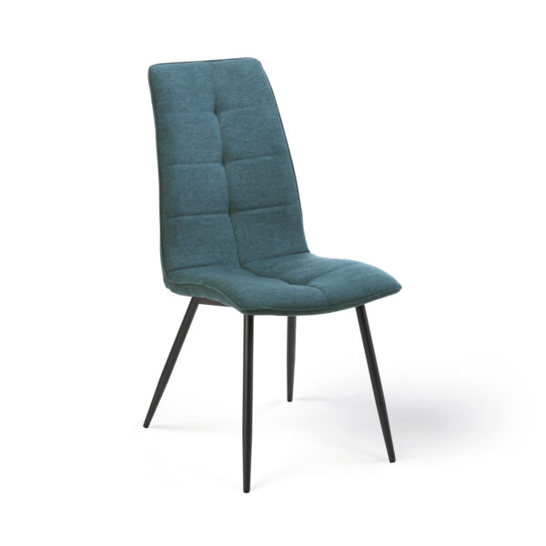 Chaise moderne confortable tissu bleu turquoise pieds noirs