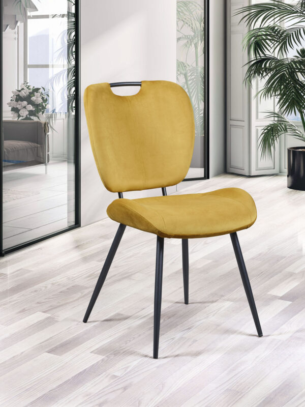 Chaise NADÈGE velours jaune moutarde