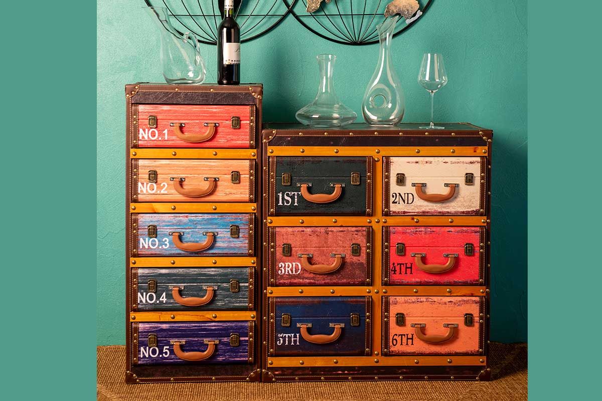 Meuble coloré 6 tiroirs vintage
