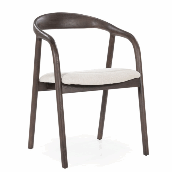 Chaise en bois foncé avec assise en tissu au design minimaliste et moderne - VAYREN