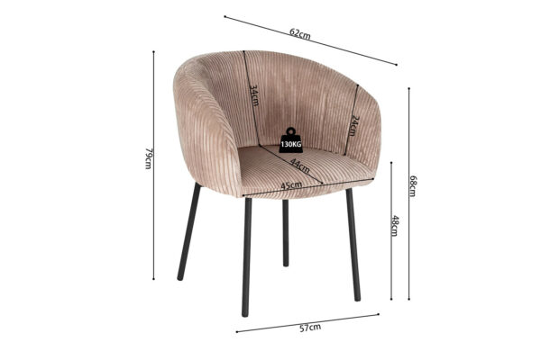 SEVILLA - Chaise en velours côtelé avec 4 pieds métalliques laqués noir