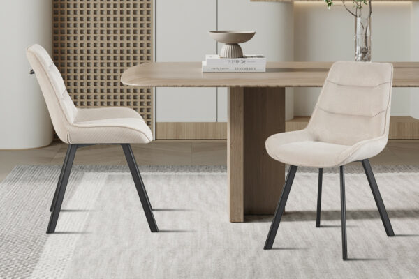 Chaise AMELIE en velours côtelé beige - Bois & Déco