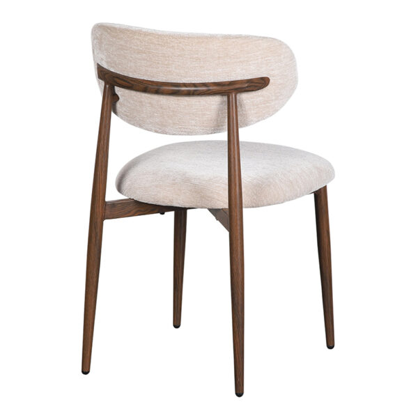 Chaise en avec assise et dossier en tissu. Pieds imitation bois.