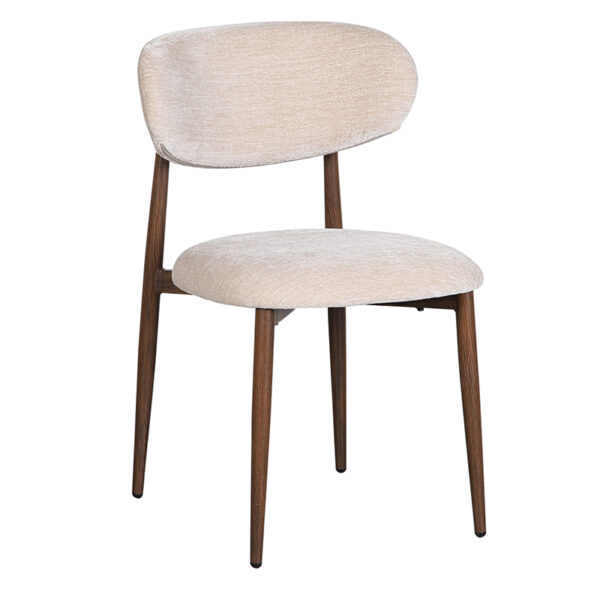 Chaise en avec assise et dossier en tissu. Pieds imitation bois.