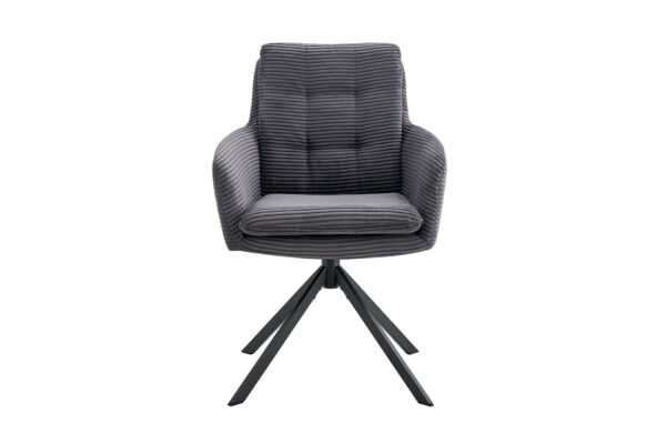 Chaise pivotante avec pied en metal laqué noir. Assise en velours côtelé gris