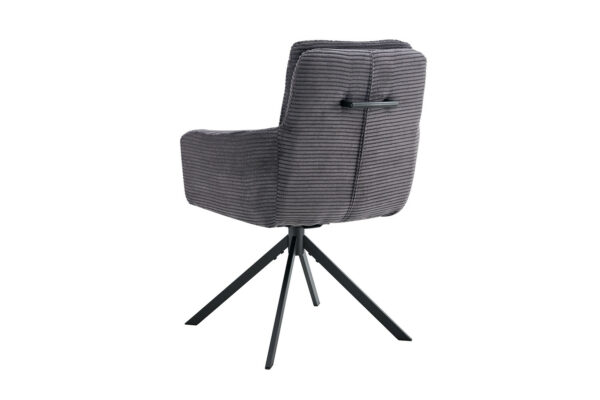 Chaise pivotante avec pied en metal laqué noir. Assise en velours côtelé gris