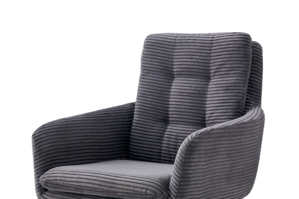 Chaise pivotante avec pied en metal laqué noir. Assise en velours côtelé gris