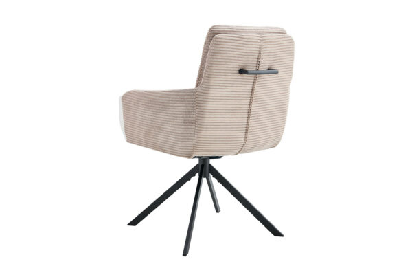 Chaise pivotante avec pied en metal laqué noir. Assise en velours côtelé beige