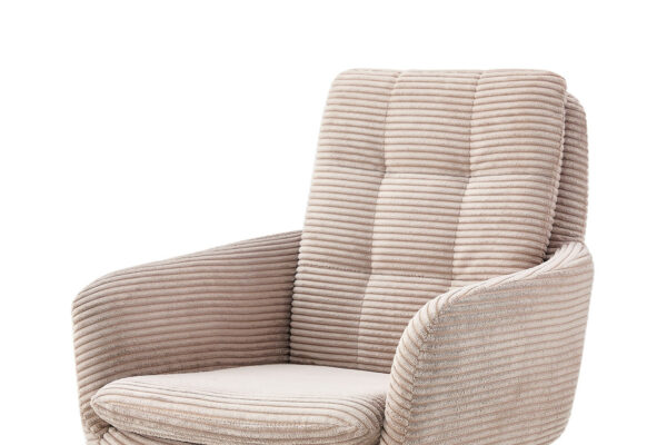 Chaise pivotante avec pied en metal laqué noir. Assise en velours côtelé beige