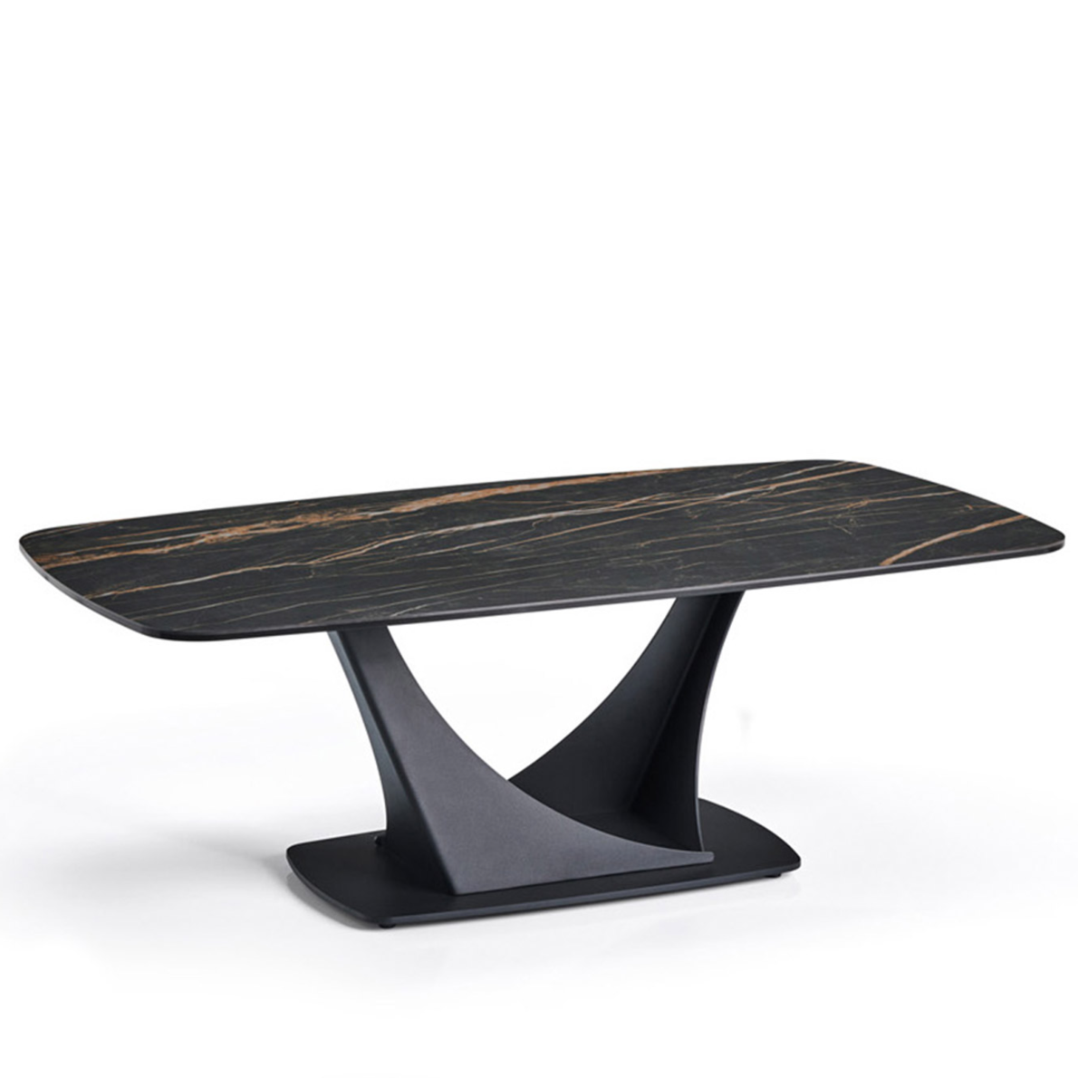 Table basse en céramique avec pied en acier laqué noir