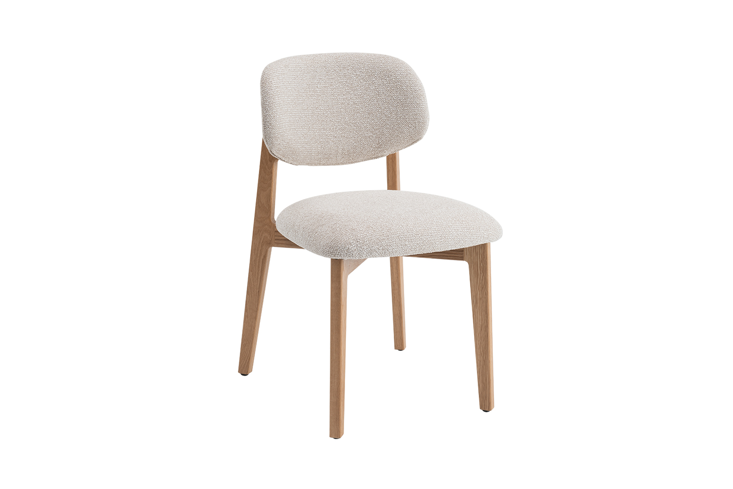 Chaise CARMEN avec structure en chêne massif et assise. Dossier en tissu blanc crème.