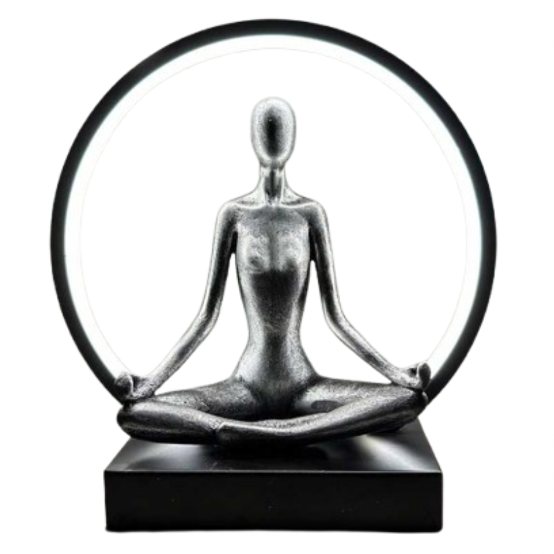 Lampe avec celle led blanc. Femme qui médite