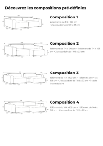 Compositions et modules disponibles pour le canapé EDDA de chez SITS. 