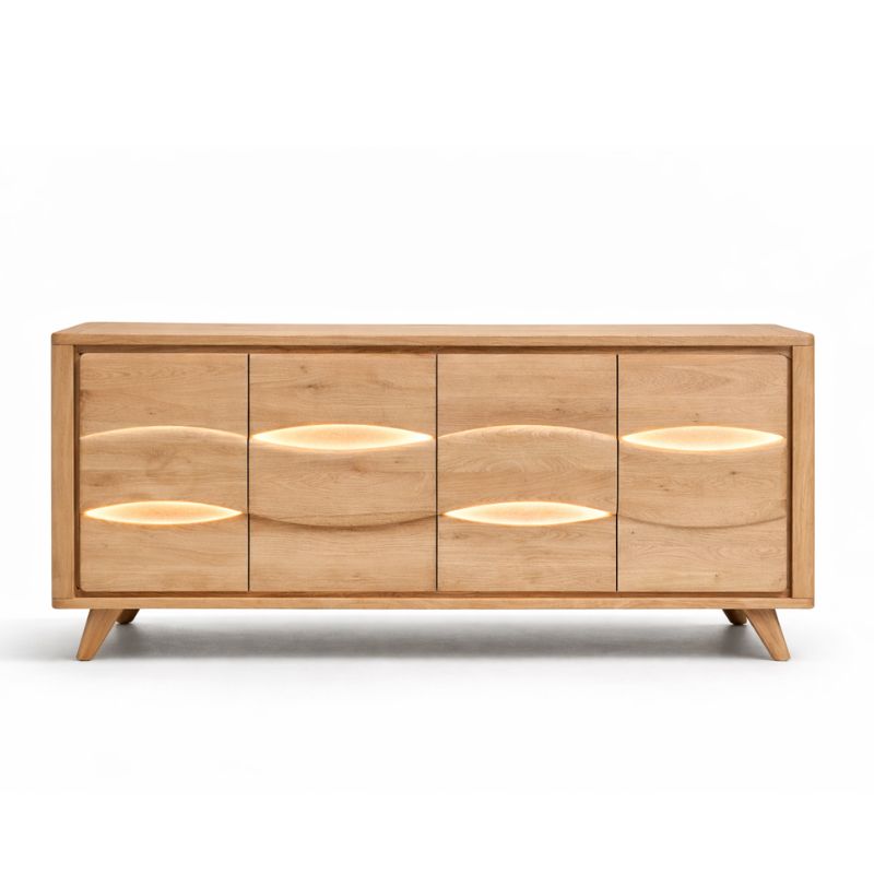 Buffet OLONNE fabriqué en chêne massif et céramique avec insert led