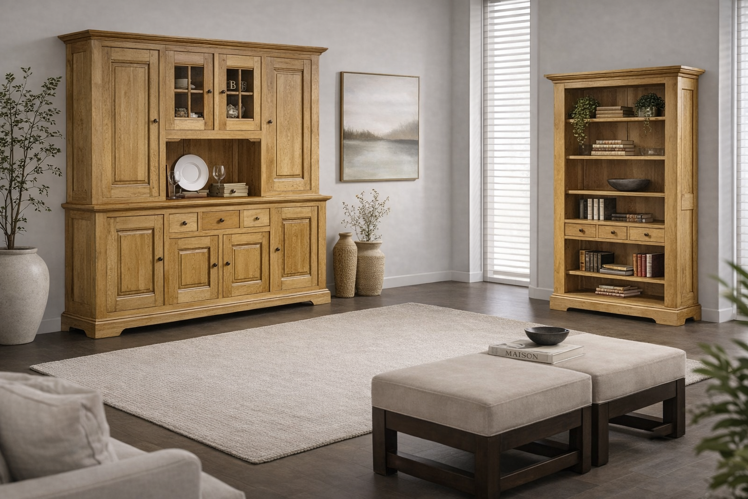 Salle à manger HONFLEUR fabriqué en 100% chêne massif. Teinte au choix. Large choix de meubles.