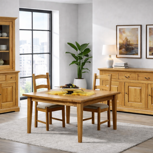 Salle à manger HONFLEUR fabriqué en 100% chêne massif. Teinte au choix. Large choix de meubles.