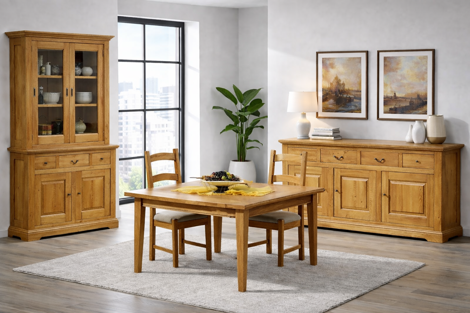 Salle à manger HONFLEUR fabriqué en 100% chêne massif. Teinte au choix. Large choix de meubles.