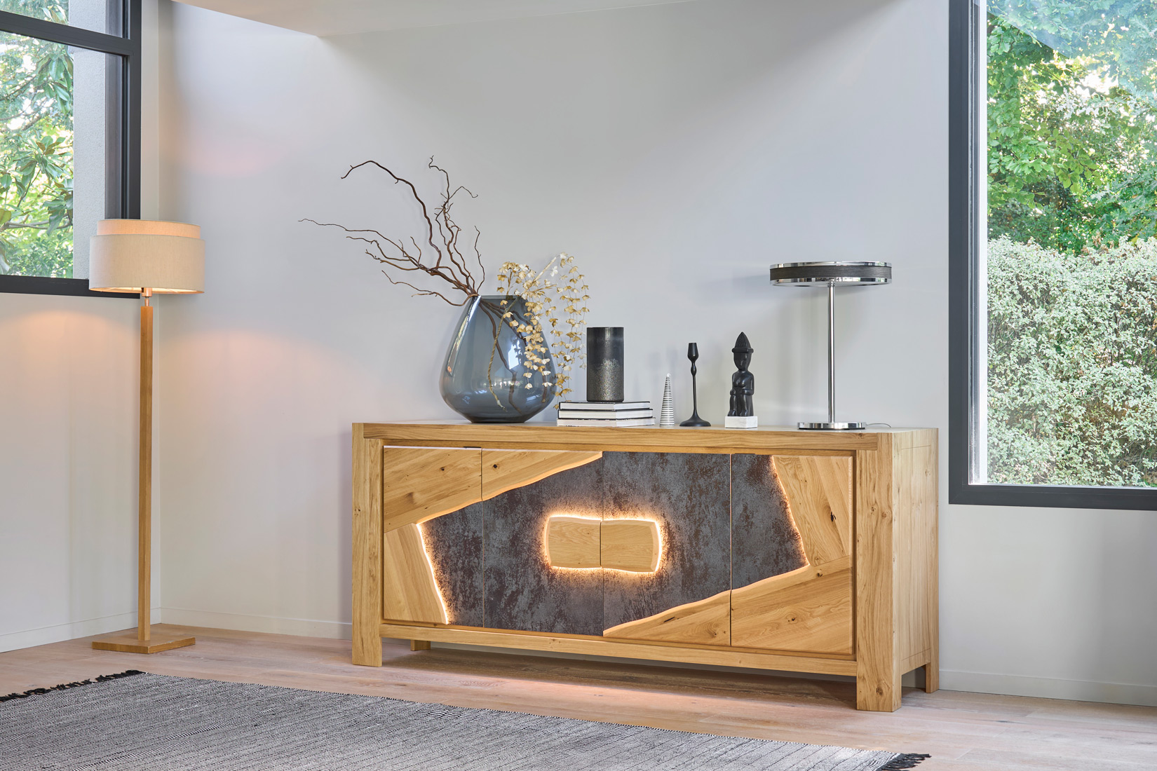 Enfilade EXTREM en chêne massif et céramique. Led incrustée. Fabriqué par COUTURE