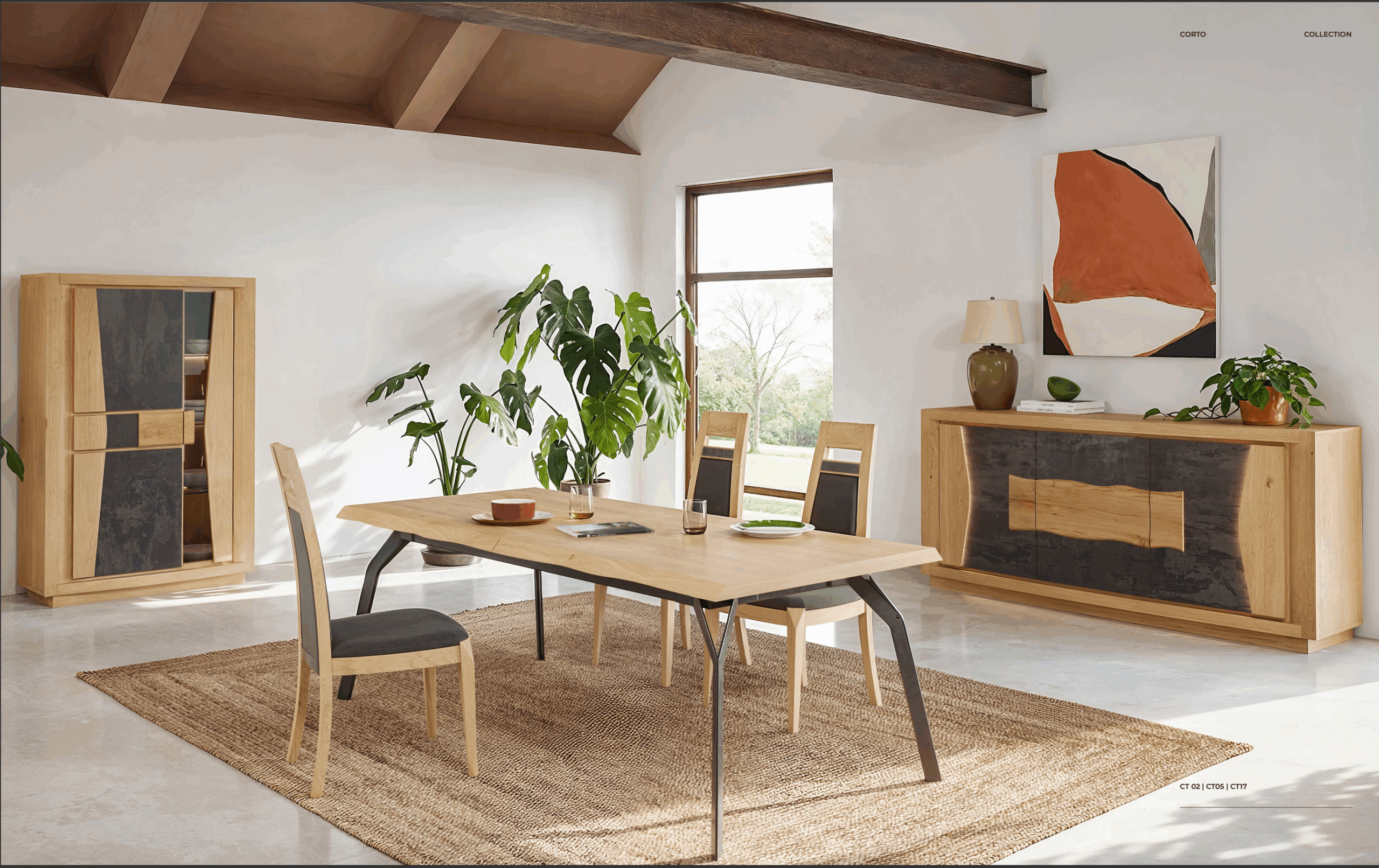 Bahut 3 portes CORTO en chêne et céramique / dekton mis en ambiance.