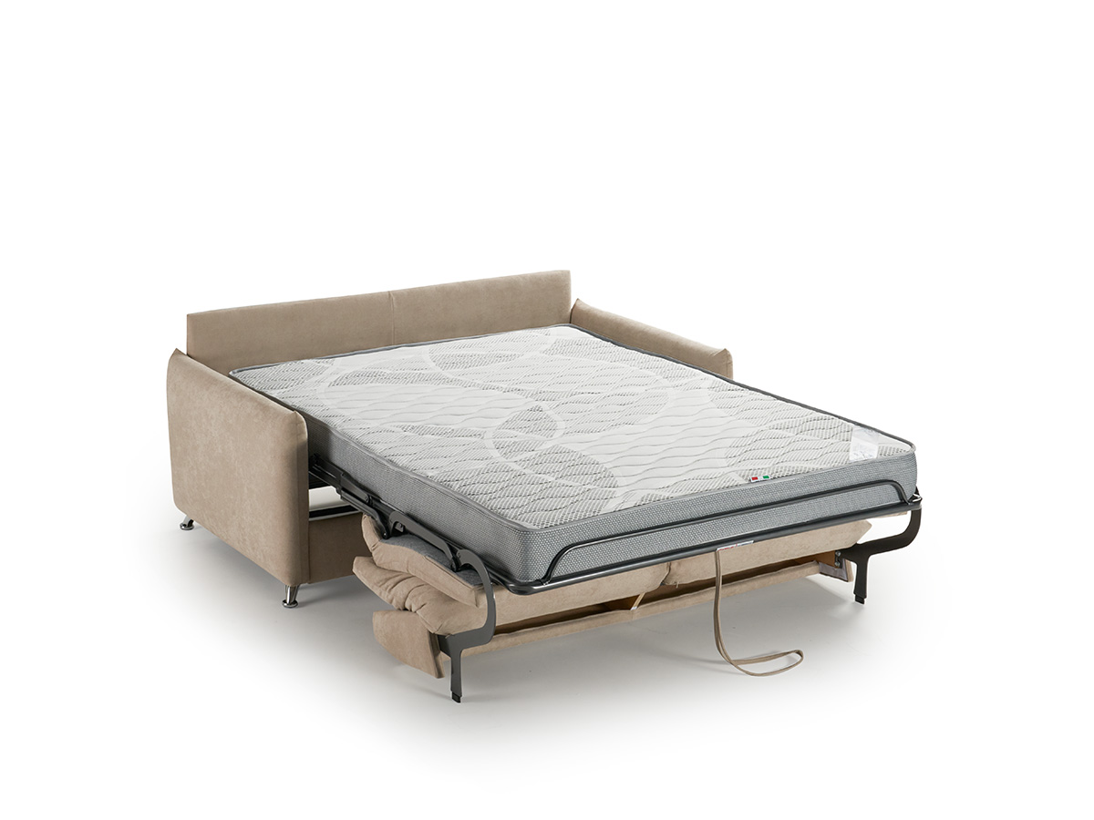 Canapé convertible JERRY avec un matelas de 140 x 200 x 17 cm. Disponible très rapidement, et dans plusieurs tissus.
