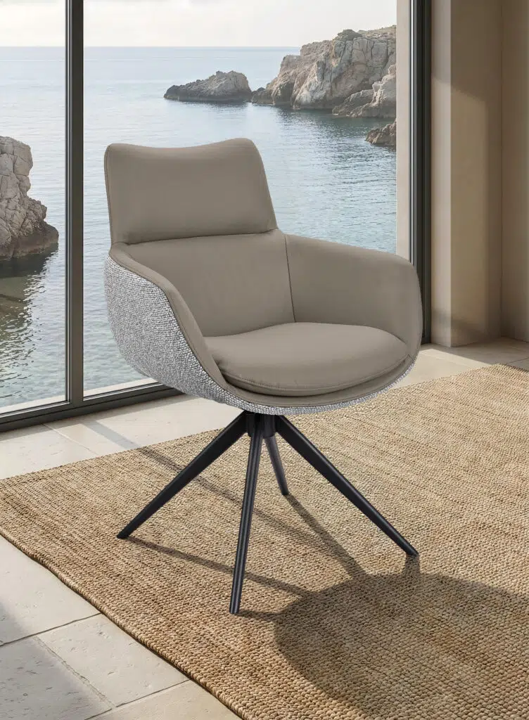 Chaise EVA avec accoudoirs en cuir et tissu avec assise pivotante. Coloris GRIS