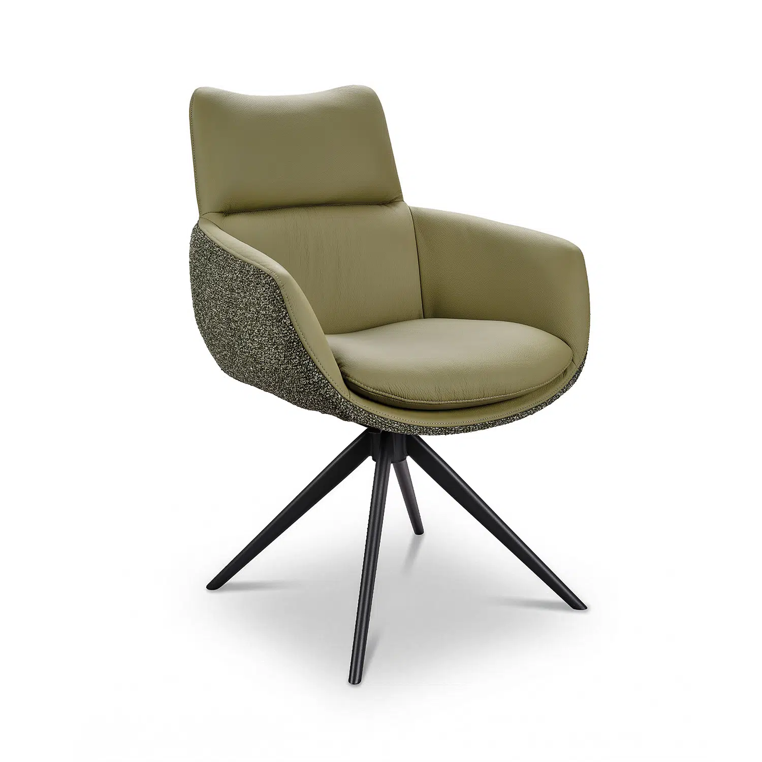 Chaise EVA avec accoudoirs en cuir et tissu avec assise pivotante. Coloris VERT