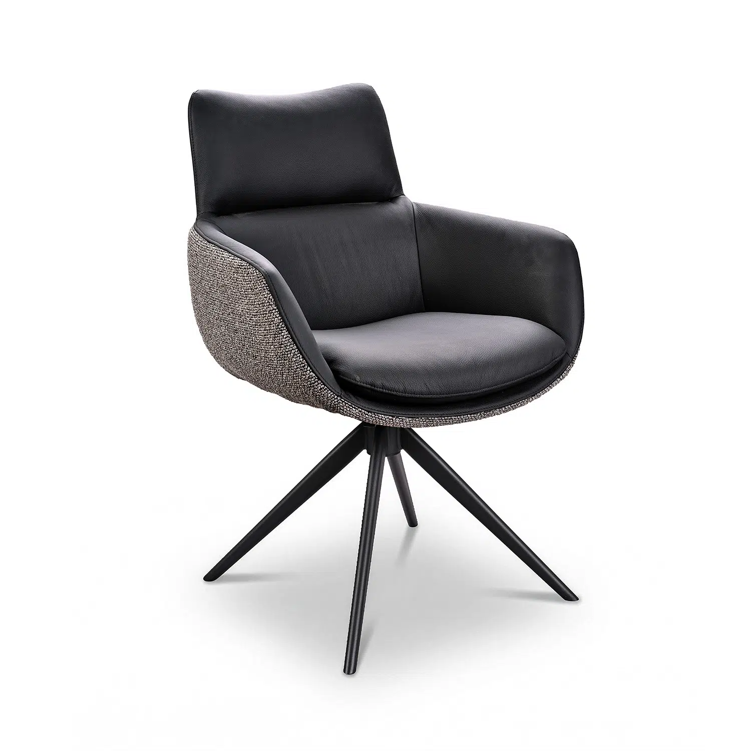 Chaise EVA avec accoudoirs en cuir et tissu avec assise pivotante. Coloris NOIR