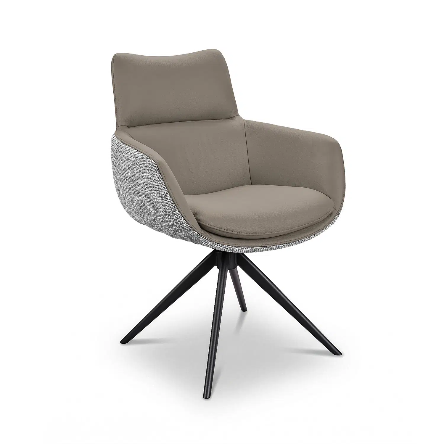 Chaise EVA avec accoudoirs en cuir et tissu avec assise pivotante. Coloris GRIS